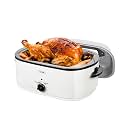 Roaster Oven, Electric Roaster Oven with Viewing Lid, Large Roaster with Removable Pan &amp; Rack, Turkey Roaster with Unique Defrost/Warm Function, Stainless Steel, White, 22QT
