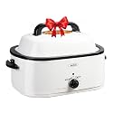 Roaster Oven, Electric Roaster Oven with Viewing Lid, Large Roaster with Removable Pan &amp; Rack, Turkey Roaster with Unique Defrost/Warm Function, Stainless Steel, White, 26QT