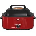 Roaster Oven, Electric Roaster Oven with Viewing Lid, Large Roaster with Removable Pan &amp; Rack, Turkey Roaster with Unique Defrost/Warm Function, Stainless Steel, Red, 22QT