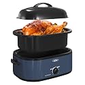 Roaster Oven, Electric Roaster Oven with Viewing Lid, Large Roaster with Removable Pan &amp; Rack, Turkey Roaster with Unique Defrost/Warm Function, Stainless Steel, Blue, 20QT