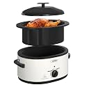 Roaster Oven, Electric Roaster Oven with Viewing Lid, Large Roaster with Removable Pan &amp; Rack, Turkey Roaster with Unique Defrost/Warm Function, Stainless Steel, White, 8QT