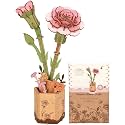 ROBOTIME 3D Pink Carnation Wood Flower Puzzle Kit TW051, DIY Artificial Table Centerpiece for Home Decor, Mother's Day, Birthday Gift for Mom and Women