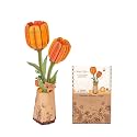 ROBOTIME 3D Puzzle Orange Tulip TW081, DIY Wooden Flower Craft, Artificial Flowers Model Kit to Assemble for Adults, Home Decoration and Valentine's Day Gift Set