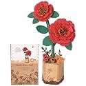 ROBOTIME 3D Puzzle Wooden Flower Red Camellia DIY Model Kit to Build for Adults Artifical Bouquet Collection Craft Brain Teaser Puzzle Creative Gift Home Decor