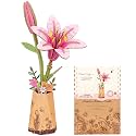 ROBOTIME 3D Puzzles for Adults, Wooden Flower Craft Kit, Pink Lily Decor
