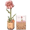 ROBOTIME 3D Wooden Flower, Pink Rose TW041 DIY Craft Kit for Adults, Artificial Floral Decor for Table, Centerpiece, Gift for Women