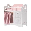 ROBUD Baby Doll Crib, Wooden Doll Bed with Storage and Bedding, of Toy Baby Crib to Kids, Pink Baby Doll Beds Suit for Dolls Under 22 Inches