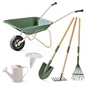 ROBUD Kids Wheelbarrow with Gardening Tools Set, Educational Kids Gardening Set with Kid Wheelbarrow, Toddler Gardening Set, Watering Can, Plant Labels, for Ages 3+ Boys Girls(Green)