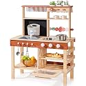 ROBUD Mud Kitchen for Kids Outdoor, BBQ Grill Solid Wood Outdoor Play Kitchen, Green Kids Mud Kitchen with Working Water Tap, Blackboard, Garden Sink, Monteeori Toys for Children Ages 3+, WH009