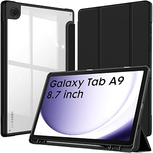 robustrion cover for samsung galaxy tab a9 cover case 87 inch hybrid shell cover case for samsung galaxy tab a9 tablet cover sm-x110x115x117 with transparent back - black