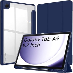 robustrion cover for samsung galaxy tab a9 cover case 87 inch hybrid shell cover case for samsung galaxy tab a9 tablet cover sm-x110x115x117 with transparent back - navy