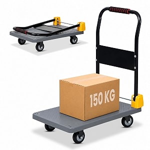 robustt 150 kg heavy-duty foldable platform trolley grey  plastic hand truck with 360 rotating wheels amp cushioned grip  material handling cart for home office warehouse amp industrial use