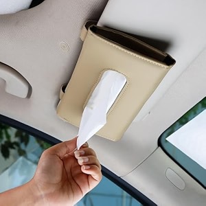 robustt car tissue box holder  reusable tissue box for car  pu leather  adjustable strap  perfect design  easy to use  multi-functional  beige - pack of 1