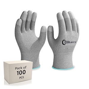 robustt esd grey safety gloves  pack of 100  carbon fibre with anti - static technology  snug fit slip resistant  reusable amp washable gloves  hand gloves for electrical appliances