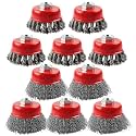 Rocaris 10 Pack Wire Cup Brush for Grinders, Wire Wheels for 4 1/2 Angle Grinder, 3 Twisted Knotted &amp; Coarse Crimped Cup Brush