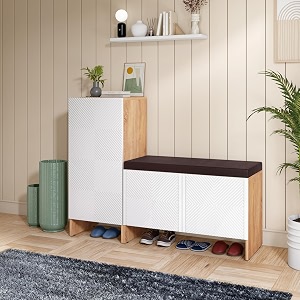 rocco engineered wood trudo modular shoe cabinet 10 pair  12 pair seat cabinet white