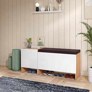 rocco trudo shoe cabinet  engineered wood shoe rack with soft-close doors amp adjustable shelf  scratch resistant matte finish  modular design for hallway amp bedroom 6 pair  12 pair seat cabinet