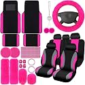 ROCEEI 47 Pcs Car Seat Cover Full Set Car Accessories, Rose Pink