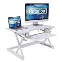 Rocelco 32" Height Adjustable Standing Desk Converter - Sit Stand Computer Workstation Riser - Dual Monitor Retractable Keyboard Tray Gas Spring Assist - Black (R EADRW)