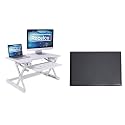 Rocelco 32" Height Adjustable Standing Desk Converter BUNDLE - Sit Stand Computer Workstation Riser with Anti Fatigue Mat - Dual Monitor Retractable Keyboard Tray Gas Spring - Black (R EADRW-MAFM)