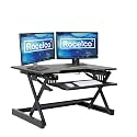 Rocelco 32" Height Adjustable Standing Desk Converter - Sit Stand Computer Workstation Riser - Dual Monitor Retractable Keyboard Tray Gas Spring Assist - Black (R EADRB2)