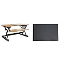 Rocelco 32" Height Adjustable Standing Desk Converter BUNDLE - Sit Stand Computer Workstation Riser with Anti Fatigue Mat - Dual Monitor Retractable Keyboard Tray - Teak Wood Grain (R EADRT-MAFM)