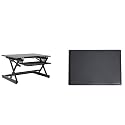 Rocelco 32" Height Adjustable Standing Desk Converter BUNDLE - Sit Stand Computer Workstation Riser with Anti Fatigue Mat - Dual Monitor Retractable Keyboard Tray Gas Spring - Black (R EADRB-MAFM)