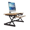 Rocelco 32" Height Adjustable Standing Desk Converter - Sit Stand Computer Workstation Riser - Dual Monitor Retractable Keyboard Tray Gas Spring Assist - Teak Wood Grain (R EADRT)