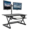 Rocelco 38" Large Height Adjustable Standing Desk Converter - Quick Sit Stand Up Dual Monitor Riser - Gas Spring Assist Tabletop Computer Workstation - Retractable Keyboard Tray - Black (R DADRB-38)