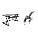 Rocelco 40" Height Adjustable Standing Desk Converter with AC Outlet USB Charger and Dual Monitor Arm Mount - Sit Stand Up Tabletop Riser - Sliding Keyboard Tray - Black (R DADRB-40-ACUSB-MA2)