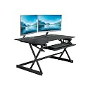Rocelco 40" Height Adjustable Standing Desk Converter with AC Outlet and USB Charger - Gas Spring Sit Stand Up Dual Monitor Tabletop Riser Workstation - Large Keyboard Tray - Black (R DADRB-40-ACUSB)