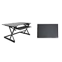 Rocelco 40" Height Adjustable Standing Desk Converter with AC Outlet USB Charger and Anti-Fatigue Floor Mat - Sit Stand Up Tabletop Riser - Sliding Keyboard Tray - Black (R DADRB-40-ACUSB-MAFM)