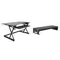 Rocelco 40" Height Adjustable Standing Desk Converter with AC Outlet USB Charger and Dual Monitor Stand - Tabletop Riser Computer Workstation - Sliding Keyboard Tray - Black (R DADRB-40-ACUSB-DMS)