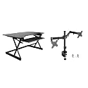Rocelco 40" Height Adjustable Standing Desk Converter with AC Outlet USB Charger and Dual Monitor Arm Mount - Sit Stand Up Tabletop Riser - Sliding Keyboard Tray - Black (R DADRB-40-ACUSB-DM2)