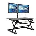 Rocelco 40" Large Height Adjustable Standing Desk Converter - Quick Sit Stand Up Dual Monitor Riser - Gas Spring Assist Computer Workstation - Retractable Keyboard Tray - Black (R DADRB-40)