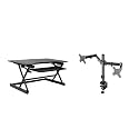 Rocelco 40" Large Height Adjustable Standing Desk Converter with Dual Monitor Mount BUNDLE - Quick Sit Stand Up Computer Workstation Riser - Retractable Keyboard Tray - Black (R DADRB-40-DM2)