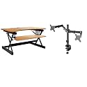 Rocelco 40" Large Height Adjustable Standing Desk Converter with Dual Monitor Mount BUNDLE - Sit Stand Up Computer Workstation Riser - Retractable Keyboard Tray - Teak Wood Grain (R DADRT-40-DM2)