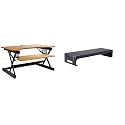 Rocelco 40" Large Height Adjustable Standing Desk Converter with Dual Monitor Stand BUNDLE - Quick Sit Stand Up Computer Workstation Riser - Retractable Keyboard Tray - Teak (R DADRT-40-DMS)