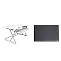 Rocelco 40" Large Height Adjustable Standing Desk Converter with Anti Fatigue Mat Bundle - Quick Sit Stand Up Computer Workstation Riser - Retractable Keyboard Tray - White (R DADRW-40-MAFM)