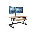 Rocelco 40" Large Height Adjustable Standing Desk Converter - Quick Sit Stand Up Dual Monitor Riser - Gas Spring Assist Computer Workstation - Retractable Keyboard Tray - Teak Wood Grain (R DADRT-40)