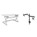 Rocelco 40" Large Height Adjustable Standing Desk Converter with Dual Monitor Mount BUNDLE - Quick Sit Stand Up Computer Workstation Riser - Retractable Keyboard Tray - White (R DADRW-40-DM2)