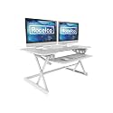 Rocelco 40" Large Height Adjustable Standing Desk Converter - Quick Sit Stand Up Dual Monitor Riser - Gas Spring Assist Computer Workstation - Retractable Keyboard Tray - White (R DADRW-40)