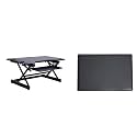 Rocelco 46" Height Adjustable Standing Desk Converter with AC USB Charger and Anti Fatigue Floor Mat - Sit Stand Up Triple Screen Riser Workstation - Keyboard Tray - Black (R DADRB-46-ACUSB-MAFM)