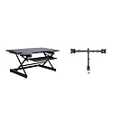 Rocelco 46" Height Adjustable Standing Desk Converter with AC USB Charger and Double Monitor Mount Arm - Sit Stand Up Triple Screen Riser Workstation - Keyboard Tray - Black (R DADRB-46-ACUSB-DM2)