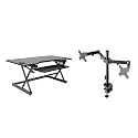 Rocelco 46" Large Height Adjustable Standing Desk Converter with Double Monitor Mount Arm BUNDLE - Quick Sit Stand Up Computer Workstation Riser - Retractable Keyboard Tray - Black (R DADRB-46-DM2)