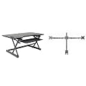 Rocelco 46" Large Height Adjustable Standing Desk Converter with Triple Monitor Mount BUNDLE - Quick Sit Stand Up Computer Workstation Riser - Retractable Keyboard Tray - Black (R DADRB-46-DM3)