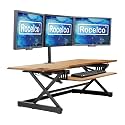 Rocelco 46" Large Height Adjustable Standing Desk Converter - Quick Sit Stand Up Triple Monitor Riser - Gas Spring Computer Workstation - Retractable Keyboard Tray - Teak Wood Grain (R DADRT-46)