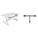 Rocelco 46" Large Height Adjustable Standing Desk Converter with Double Monitor Mount BUNDLE - Quick Sit Stand Up Computer Workstation Riser - Retractable Keyboard Tray - White (R DADRW-46-DM2)
