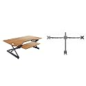 Rocelco 46" Large Height Adjustable Standing Desk Converter with Triple Monitor Mount BUNDLE - Sit Stand Up Computer Workstation Riser - Retractable Keyboard Tray - Teak Wood Grain (R DADRT-46-DM3)