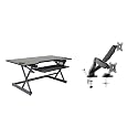 Rocelco 46" Large Height Adjustable Standing Desk Converter with Dual Monitor Mount Arm BUNDLE - Quick Sit Stand Up Computer Workstation Riser - Retractable Keyboard Tray - Black (R DADRB-46-MA2)